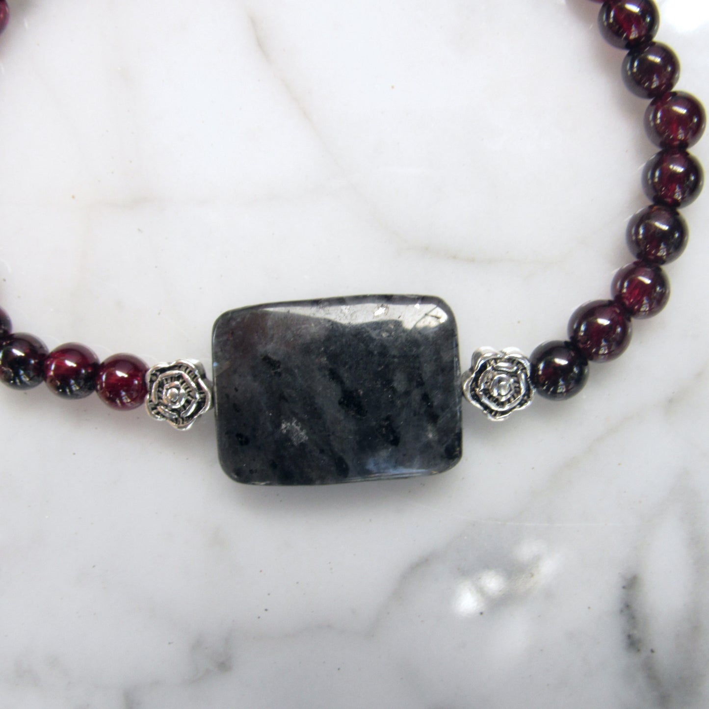 Garnet and Black Labradorite Gemstone bracelets with Sterling silver