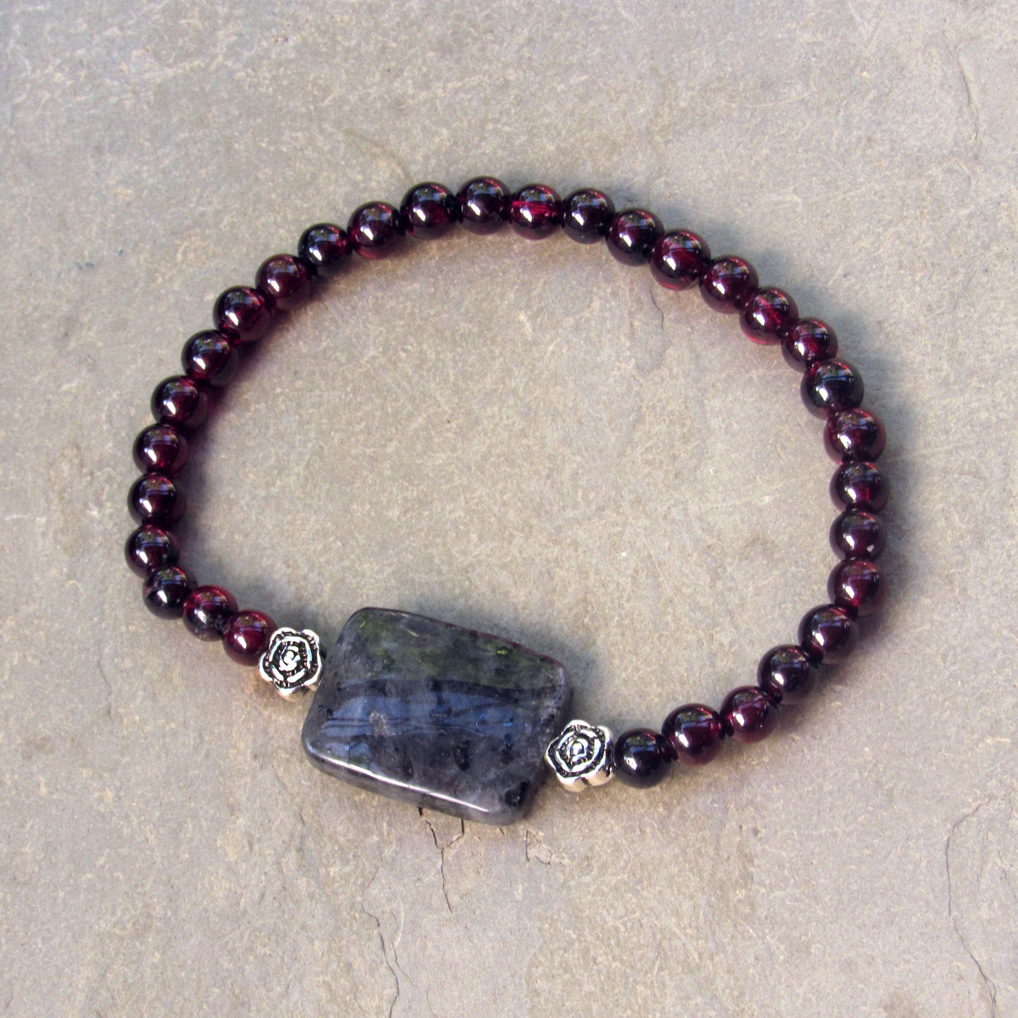 Garnet and Black Labradorite Gemstone bracelets with Sterling silver