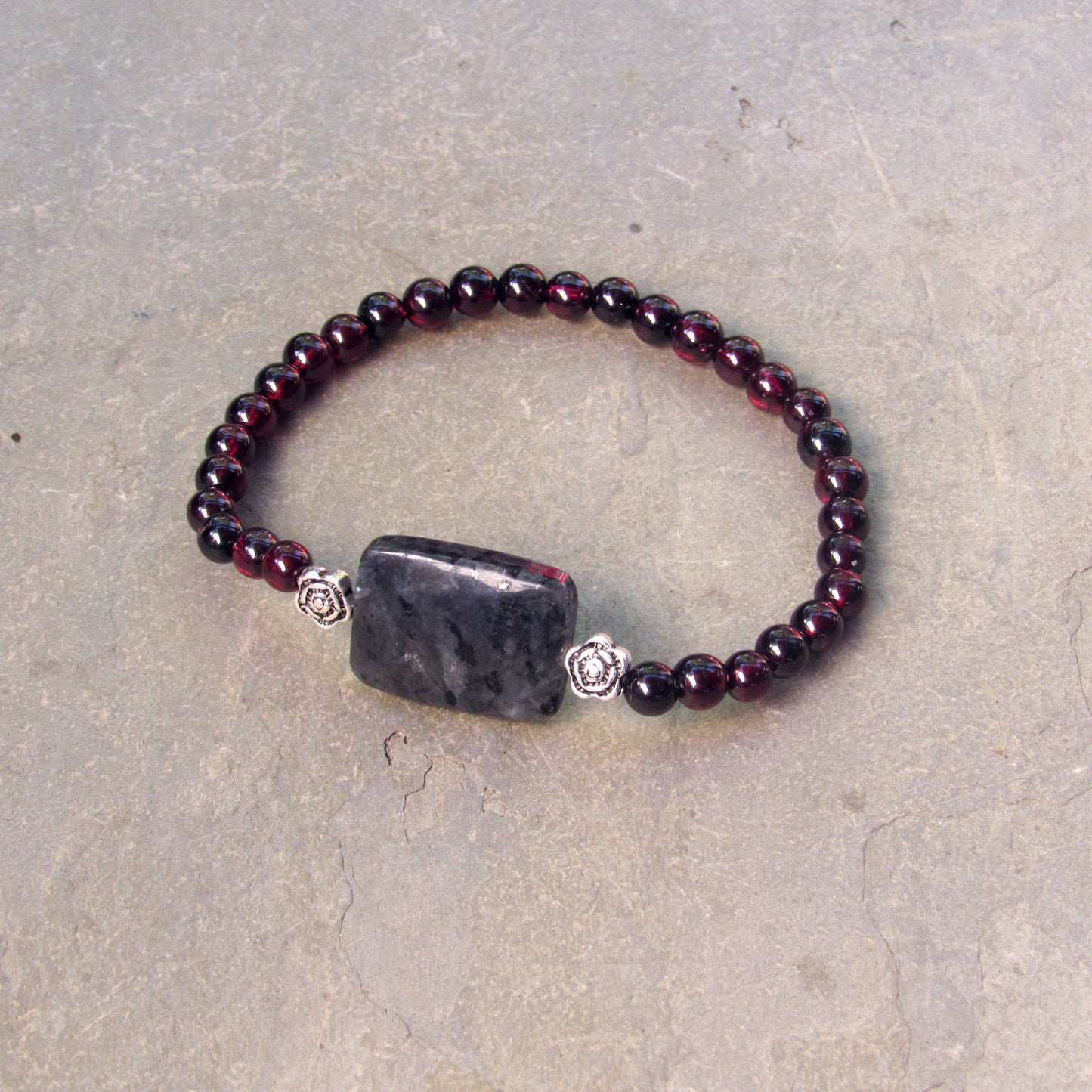 Garnet and Black Labradorite Gemstone bracelets with Sterling silver