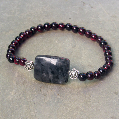 Garnet and Black Labradorite Gemstone bracelets with Sterling silver