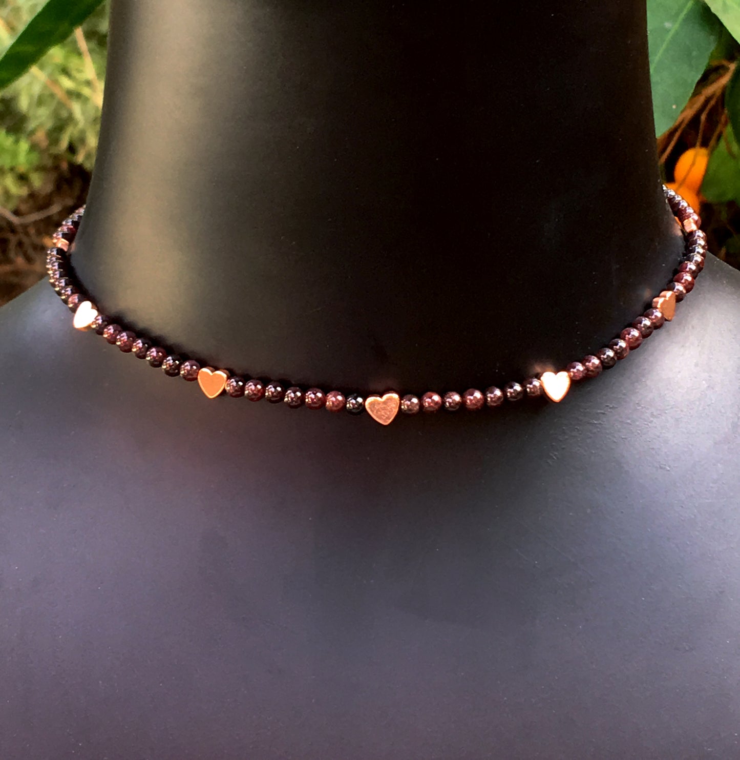 Hematite Hearts Choker necklace with various Gemstone