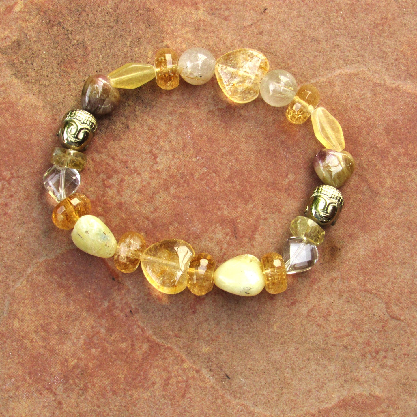 Women's Golden Buddha and Citrine, Calcite, Topaz, Jasper Gemstone Bracelets