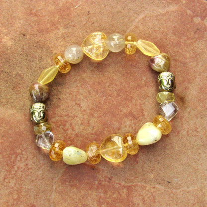 Women's Golden Buddha and Citrine, Calcite, Topaz, Jasper Gemstone Bracelets