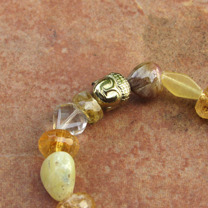 Women's Golden Buddha and Citrine, Calcite, Topaz, Jasper Gemstone Bracelets