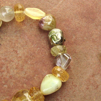 Women's Golden Buddha and Citrine, Calcite, Topaz, Jasper Gemstone Bracelets