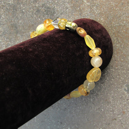 Women's Golden Buddha and Citrine, Calcite, Topaz, Jasper Gemstone Bracelets