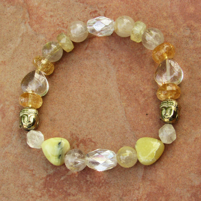 Women's Golden Buddha and Citrine, Calcite, Topaz, Jasper Gemstone Bracelets