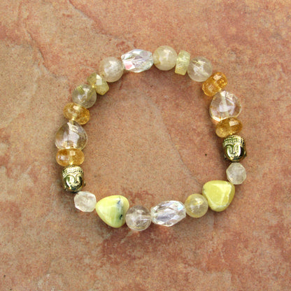 Women's Golden Buddha and Citrine, Calcite, Topaz, Jasper Gemstone Bracelets