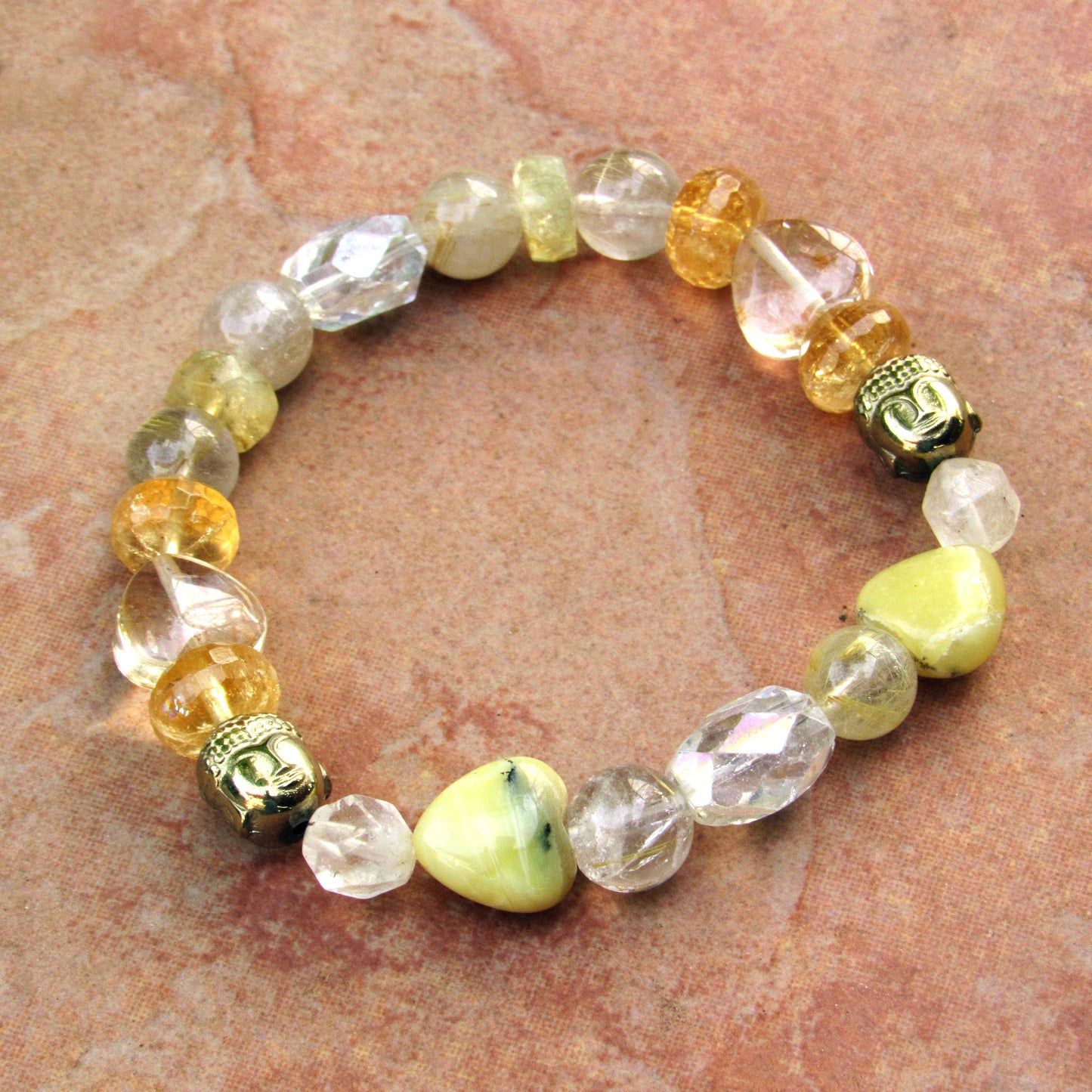 Women's Golden Buddha and Citrine, Calcite, Topaz, Jasper Gemstone Bracelets