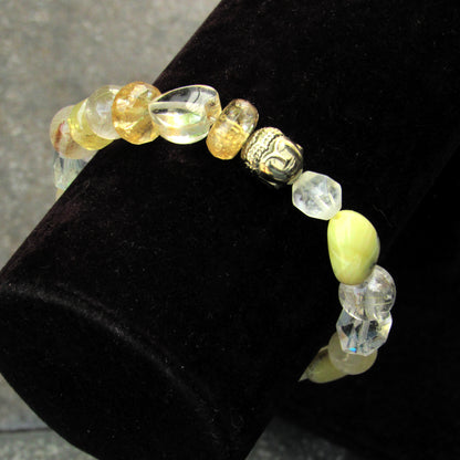 Women's Golden Buddha and Citrine, Calcite, Topaz, Jasper Gemstone Bracelets