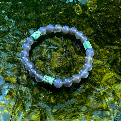 Men’s Gray Agate & African Turquoise Gemstone stretch Bracelet