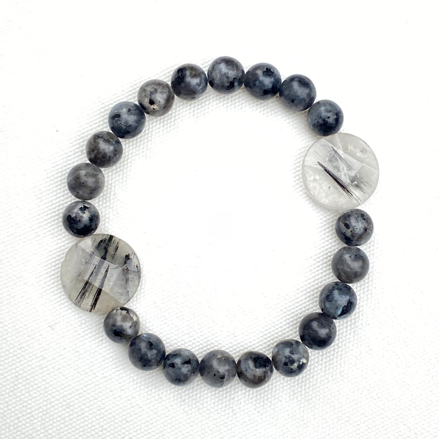 Men’s Tourmalated Quartz & black Labradorite Gemstone Bracelet