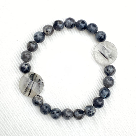 Men’s Tourmalated Quartz & black Labradorite Gemstone Bracelet