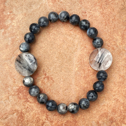 Men’s Tourmalated Quartz & black Labradorite Gemstone Bracelet