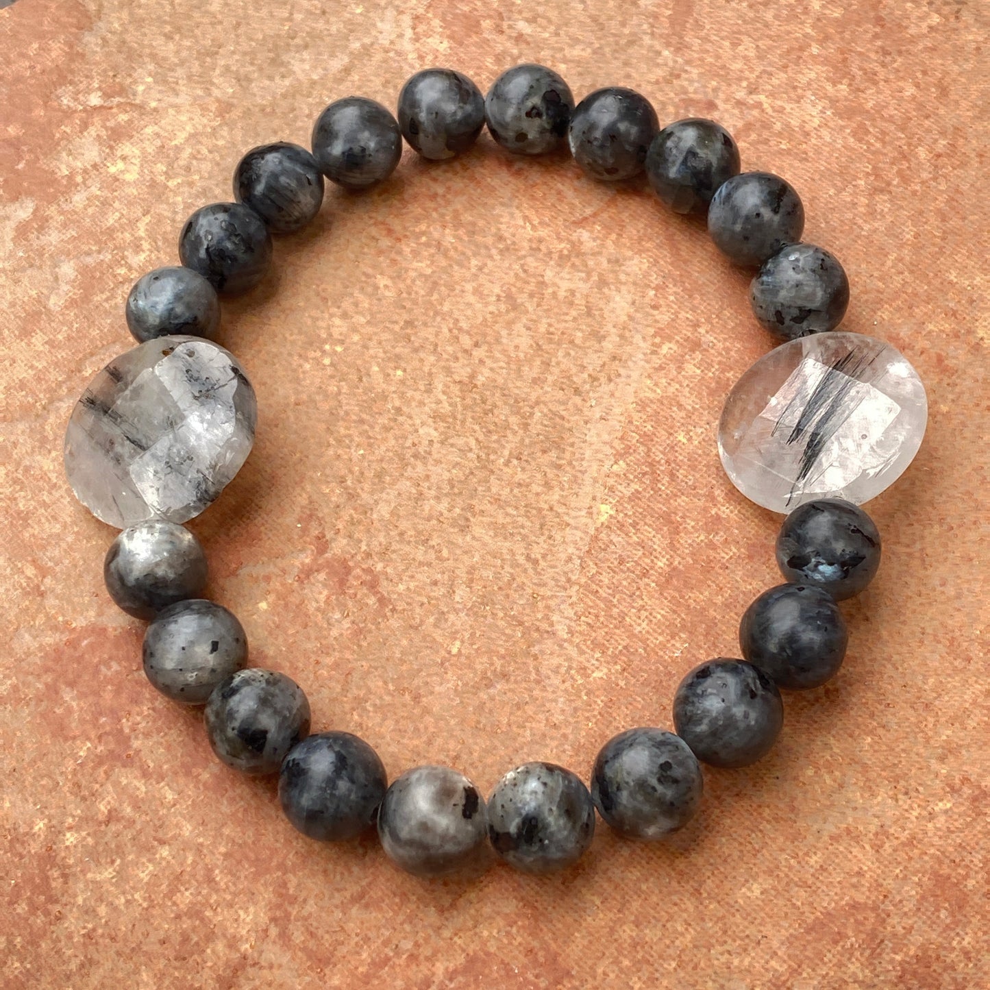 Men’s Tourmalated Quartz & black Labradorite Gemstone Bracelet