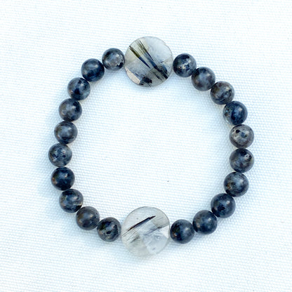 Men’s Tourmalated Quartz & black Labradorite Gemstone Bracelet