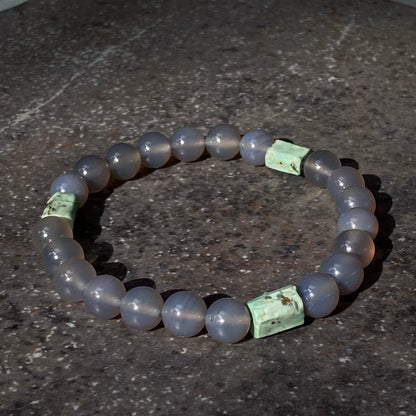 Men’s Gray Agate & African Turquoise Gemstone stretch Bracelet