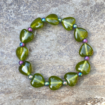 Jade Gemstone Hearts and Hematite Gemstone Bracelets