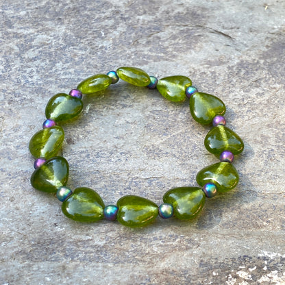 Jade Gemstone Hearts and Hematite Gemstone Bracelets