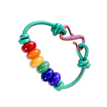 Genuine Leather and Jade gemstone PRIDE colors Bracelet