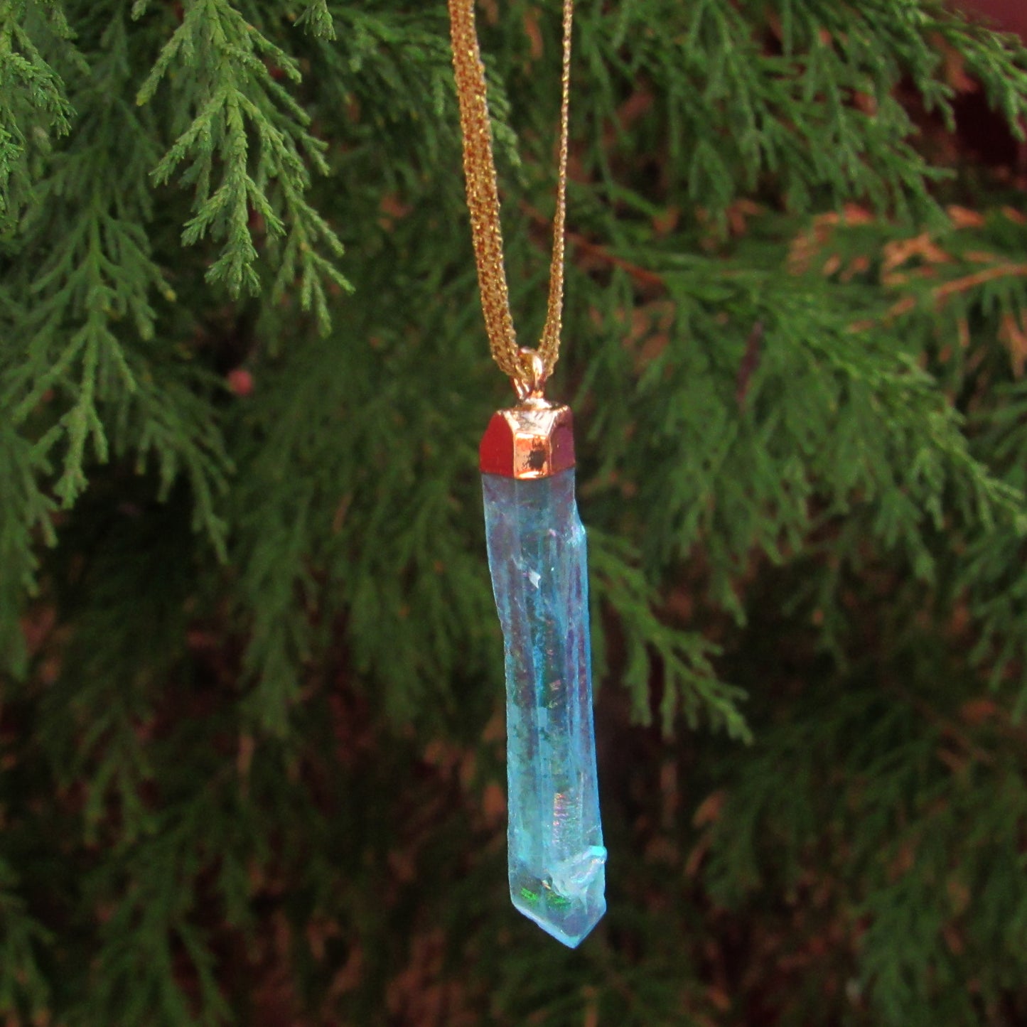 Titanium coated Quartz gemstone Hanging Ornament