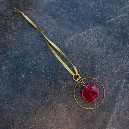 Red Agate Gemstone Hanging Ornament with Brass Ring