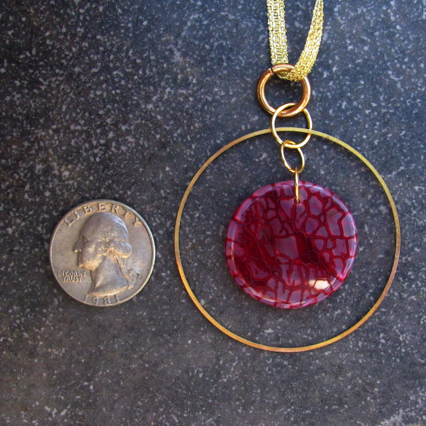 Red Agate Gemstone Hanging Ornament with Brass Ring