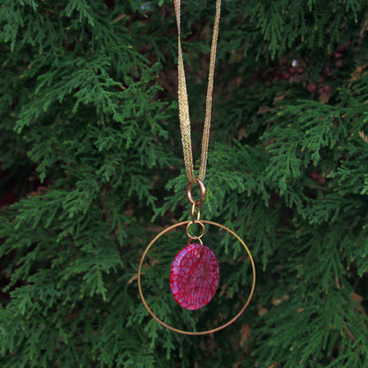 Red Agate Gemstone Hanging Ornament with Brass Ring