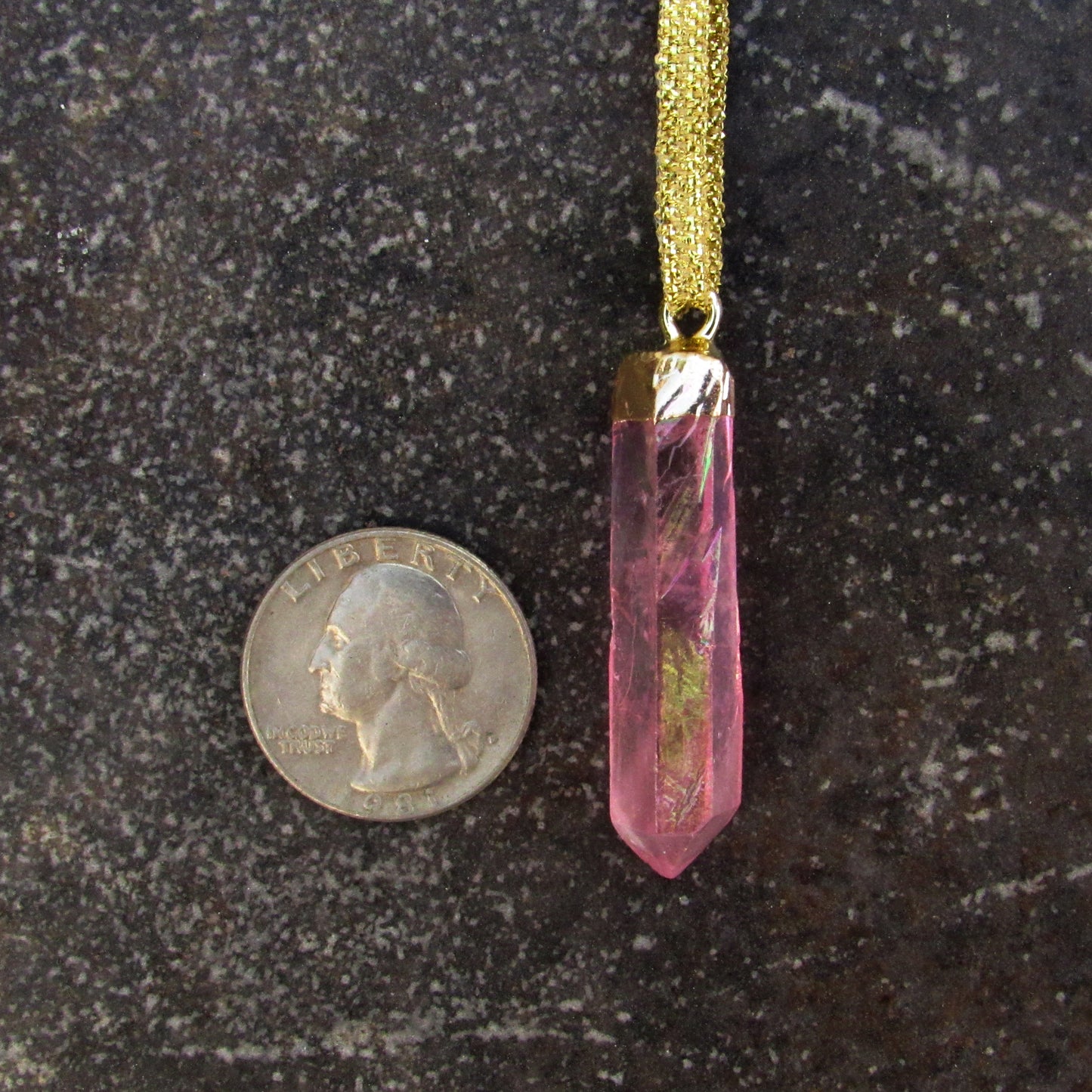 Titanium coated Quartz Raw gemstone shard Hanging Ornament