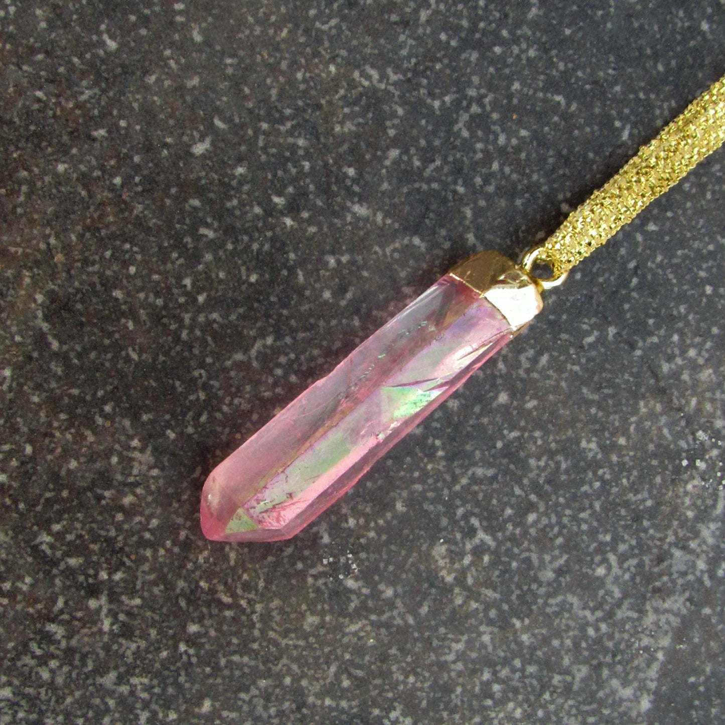 Titanium coated Quartz Raw gemstone shard Hanging Ornament