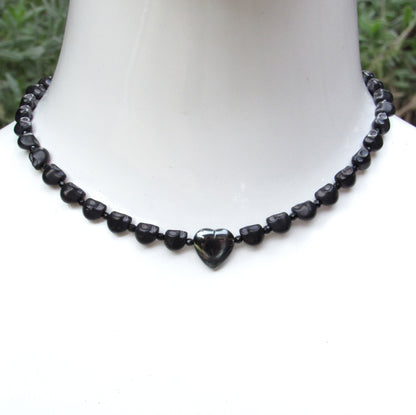 Skulls and Gemstones with Hematite Heart Necklace