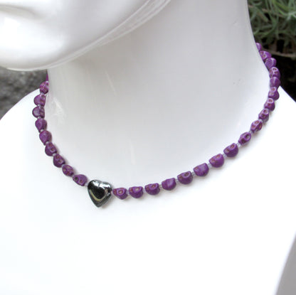 Skulls and Gemstones with Hematite Heart Necklace