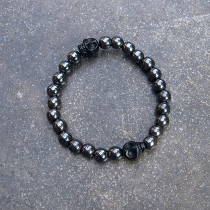 Hematite Gemstone and Skulls bracelet