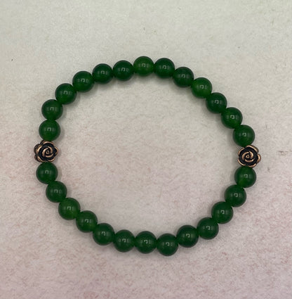 Jade gemstone and copper plated Rose Bracelet