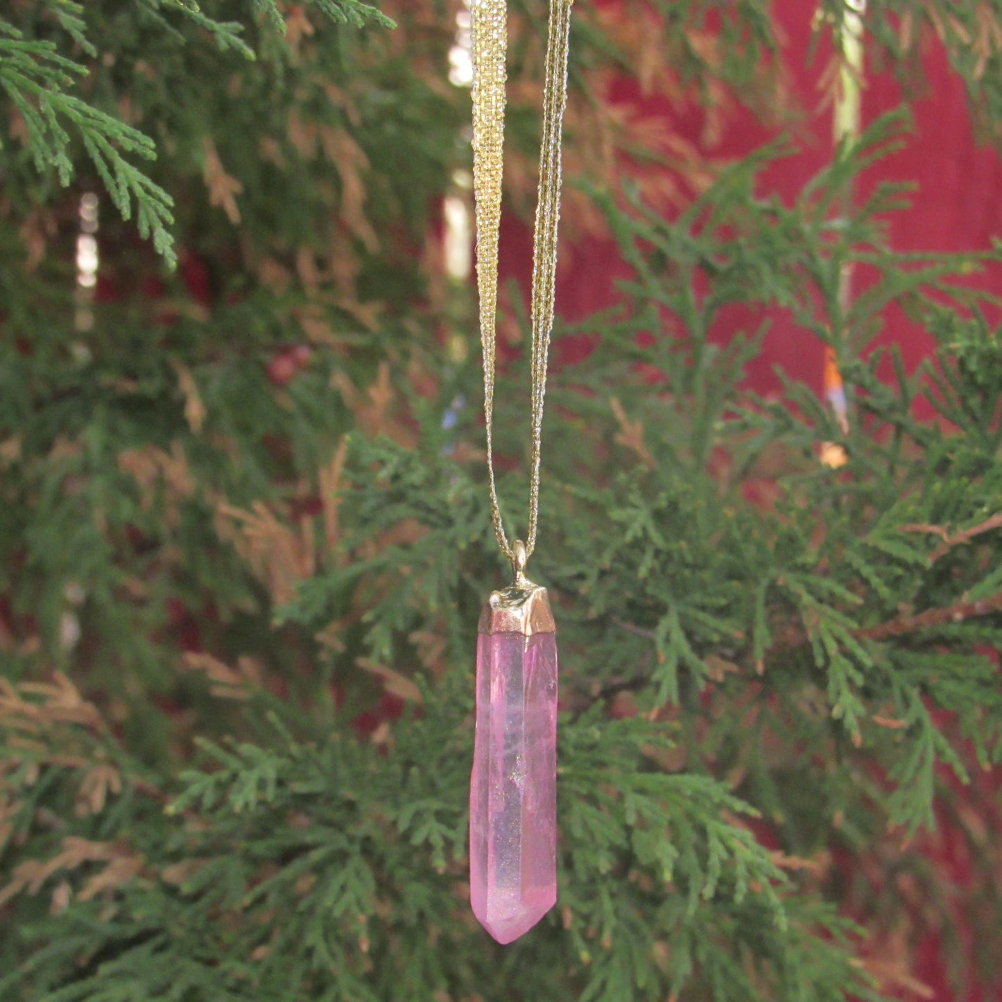 Titanium coated Quartz Raw gemstone shard Hanging Ornament