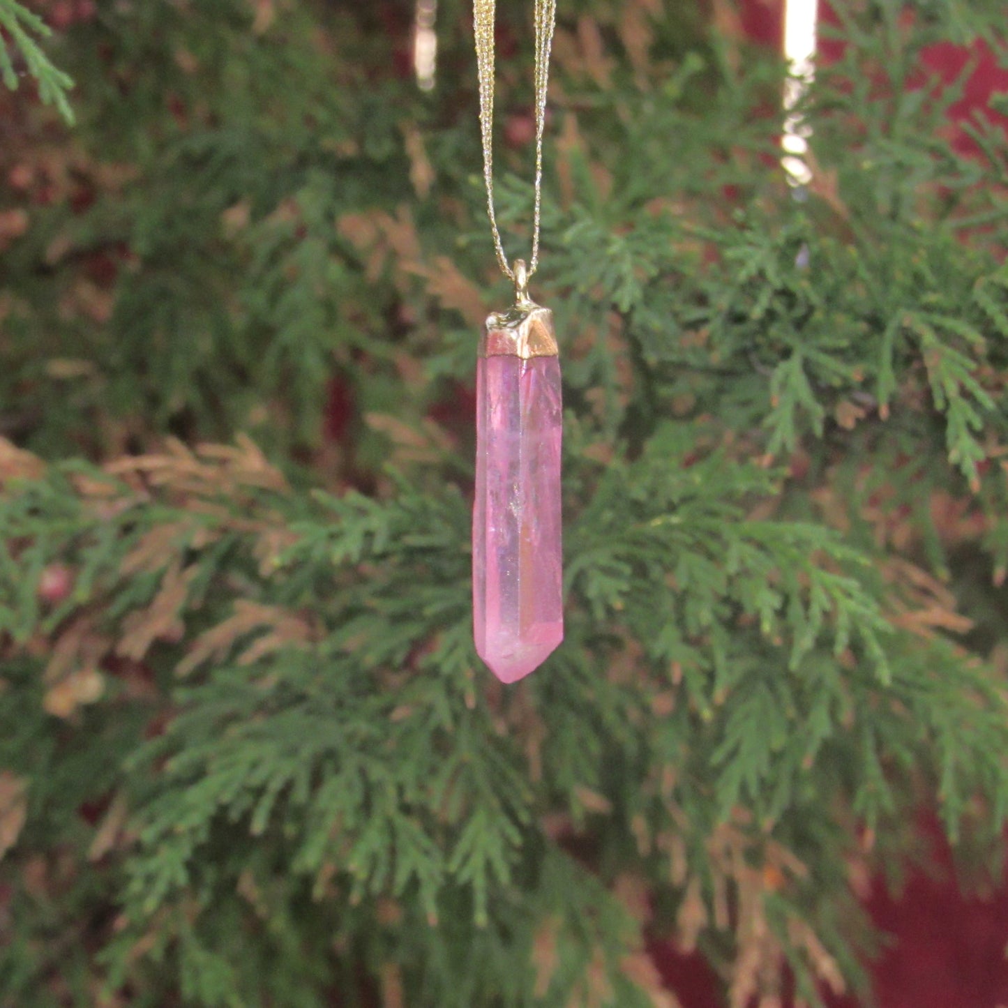 Titanium coated Quartz Raw gemstone shard Hanging Ornament