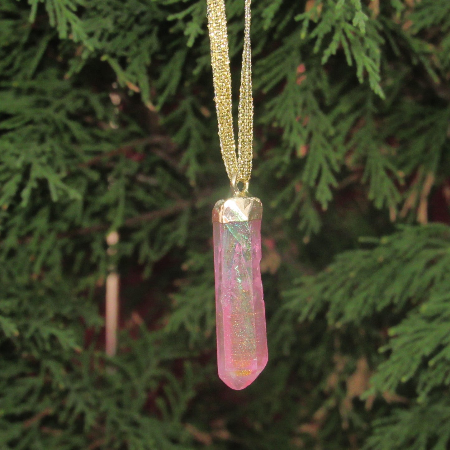 Titanium coated Quartz Raw gemstone shard Hanging Ornament