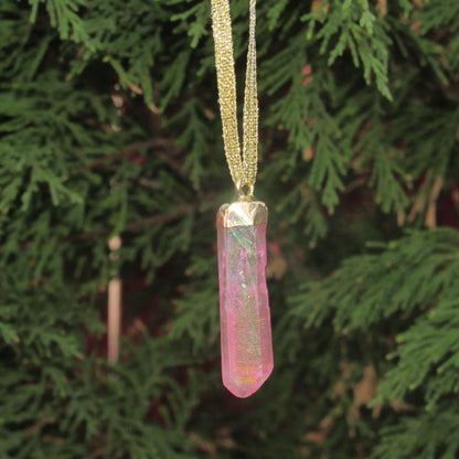 Titanium coated Quartz Raw gemstone shard Hanging Ornament