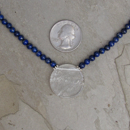 Lapis Lazuli and Clear Quartz gemstone disk Pendant necklaces