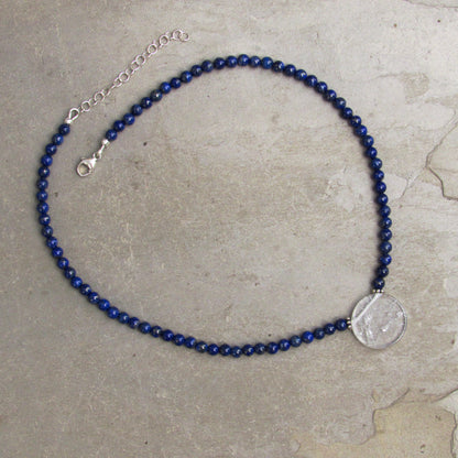 Lapis Lazuli and Clear Quartz gemstone disk Pendant necklaces