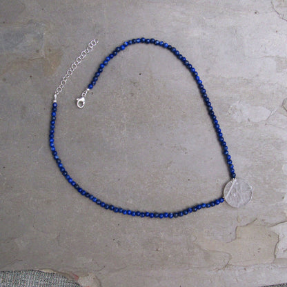 Lapis Lazuli and Clear Quartz gemstone disk Pendant necklaces