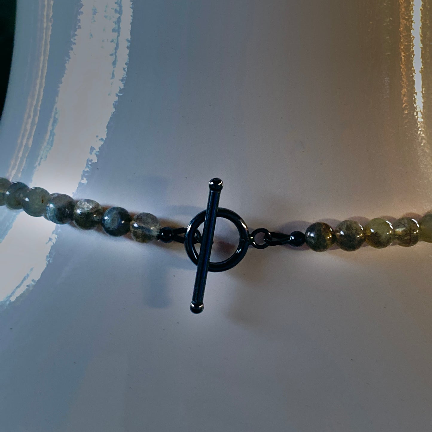 Men's Labradorite, old black jade, and silver smoke jasper, and oxidized sterling silver necklace