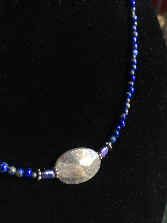 Women's Labradorite, Lapis Lazuli Gemstone Necklace
