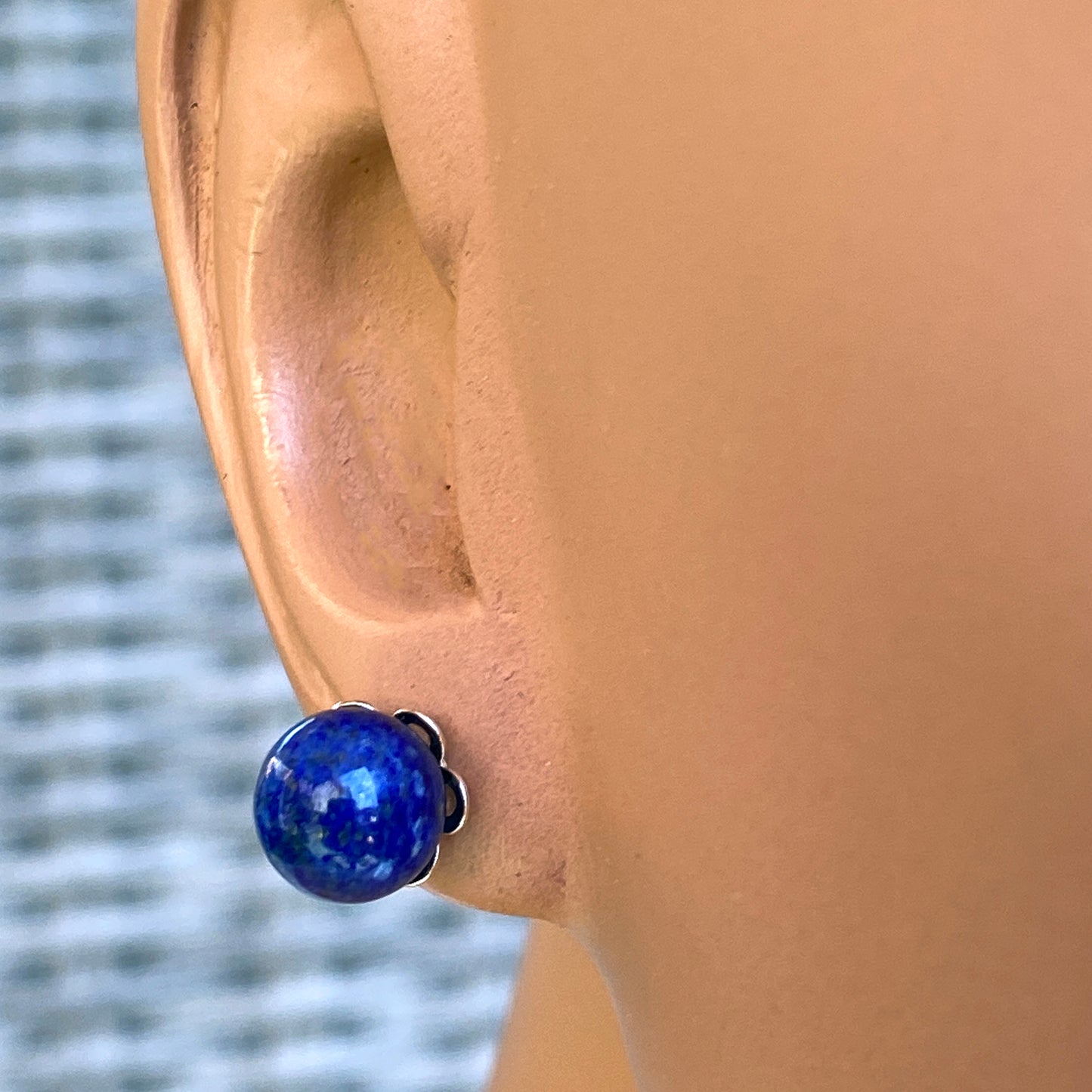 Lapis Lazuli Gemstone and Sterling Silver Stud Earrings