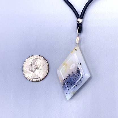 Leather and sterling Silver necklace with Dendritic Agate Gemstone Pendant