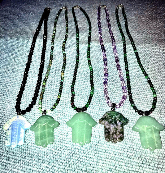 Women's Gemstone Hamsa Palm Necklaces