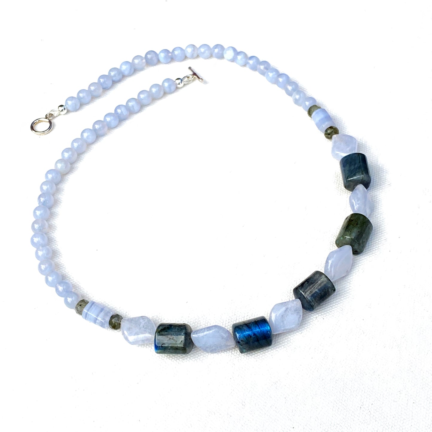 Men's Gray Labradorite with Blue lace agate Gemstone necklace