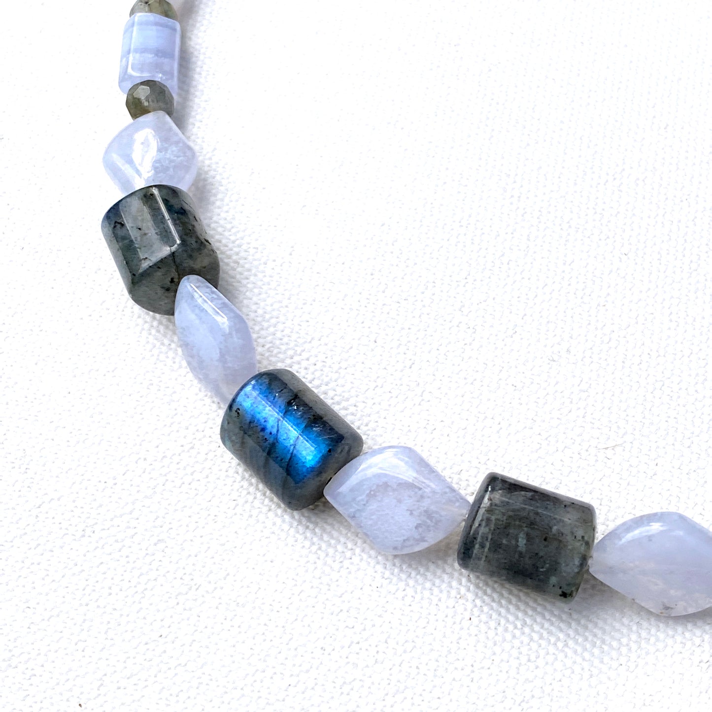 Men's Gray Labradorite with Blue lace agate Gemstone necklace