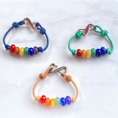 Genuine Leather and Jade gemstone PRIDE colors Bracelet