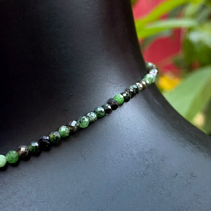 Women's Mother of Pearl Butterfly, Ruby and Ruby in Zoisite Gemstone choker necklace